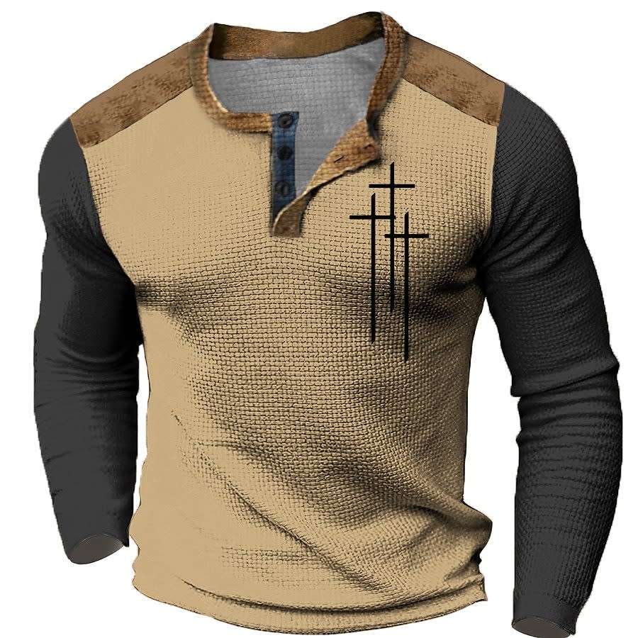 Men's 3D Graphic Waffle Henley for $9 + $5 s&h