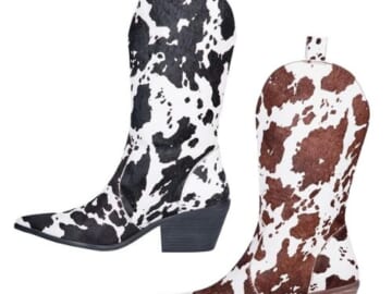 Women’s Leather Cow Print Mid-Calf Boots $50 Shipped Free (Reg. $150) – Brown or Black/White, Size 6-11, Lowest price in 30 days