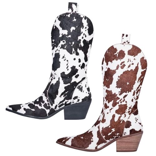 Women’s Leather Cow Print Mid-Calf Boots $50 Shipped Free (Reg. $150) – Brown or Black/White, Size 6-11, Lowest price in 30 days