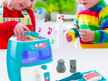 Toy Air Fryer, Play Kitchen Accessories Set (Blue or Pink) $16.99 (Reg. $34) – with Music & Color Changing Foods