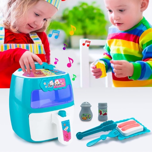 Toy Air Fryer, Play Kitchen Accessories Set (Blue or Pink) $16.99 (Reg. $34) – with Music & Color Changing Foods