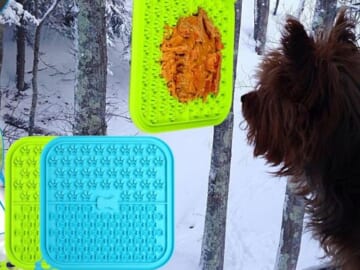 Non-Slip Dog Lick Mat, 2-Pack (Blue and Green) $4.27/Set when you buy 4 (Reg. $9) – with Spatula and Suction Cups