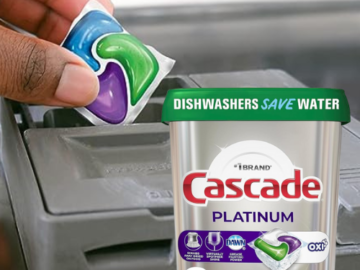 Cascade Platinum 62-Count Dishwasher Pods Actionpacs + Oxi as low as $11.87 Shipped Free (Reg. $21) – 19¢/Pod