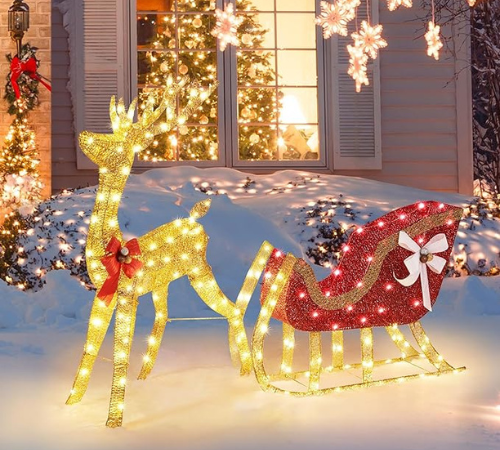 Transform your space into a winter wonderland with Yaheetech 4ft Lighted Christmas Reindeer & Santa Sleigh Set for just $55.85 After Code + Coupon (Reg. $79.79) + Free Shipping