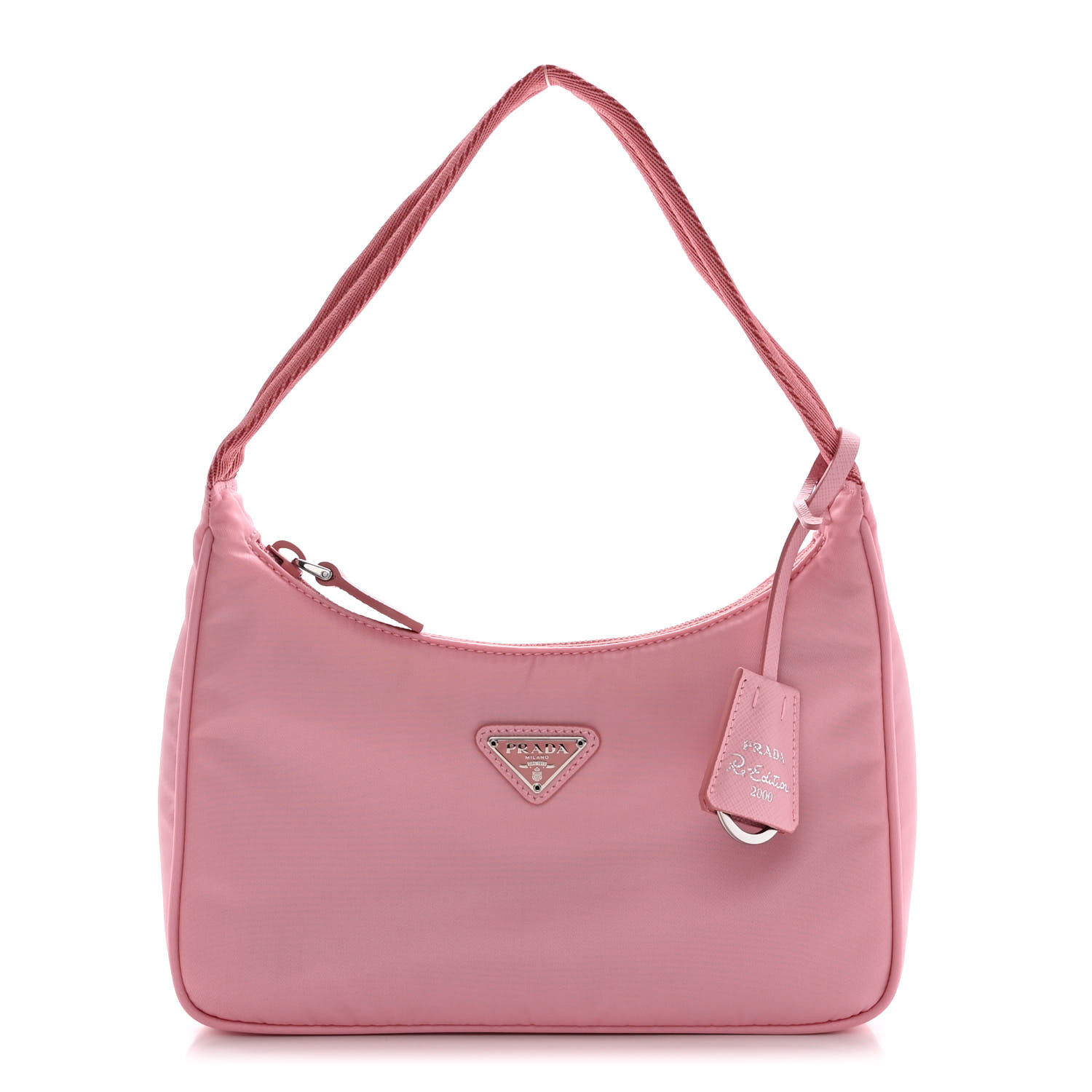 front view image of a PRADA Tessuto Nylon Mini Re-Edition 2000 Bag in the color Rosa by FASHIONPHILE