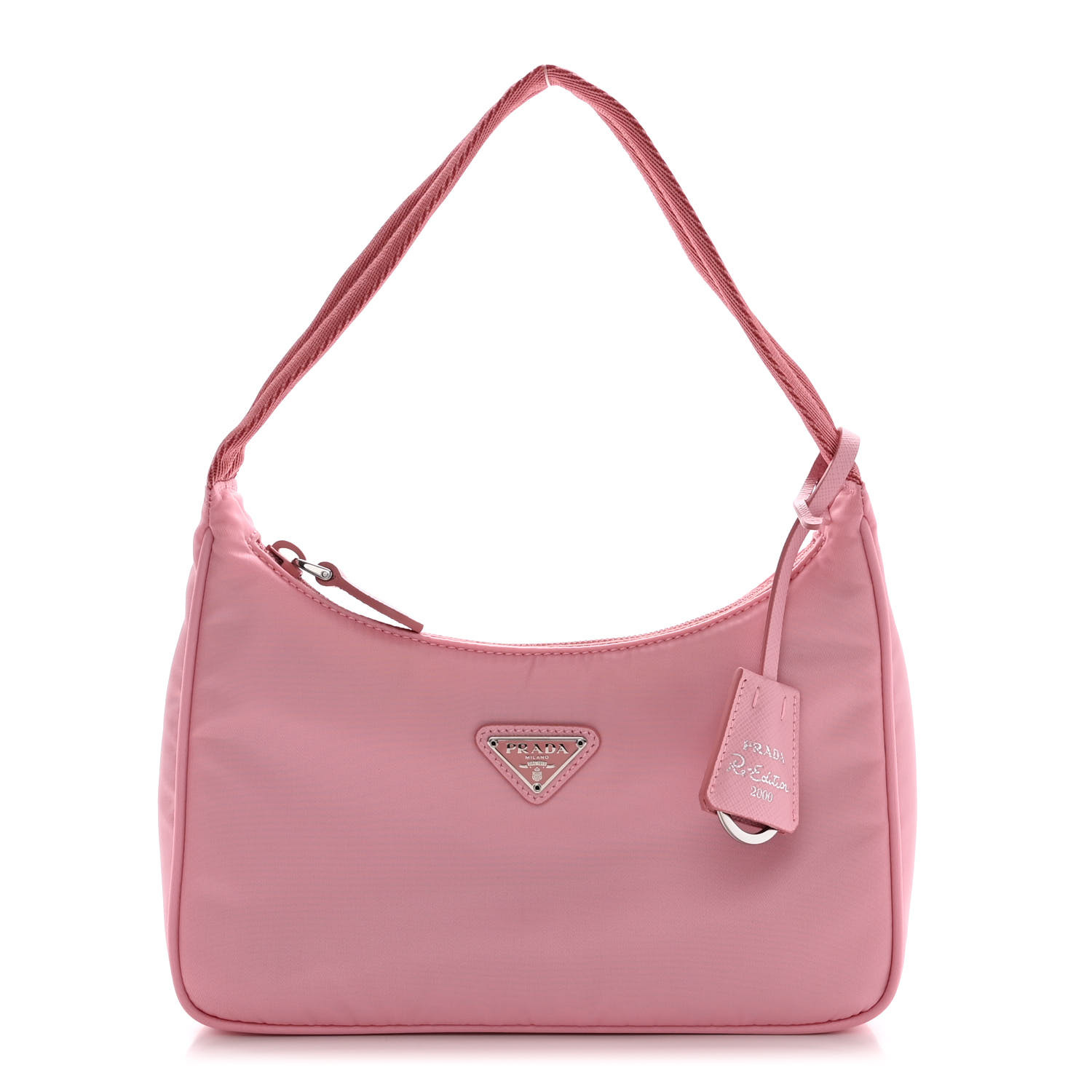 front view image of a PRADA Tessuto Nylon Mini Re-Edition 2000 Bag in the color Rosa by FASHIONPHILE