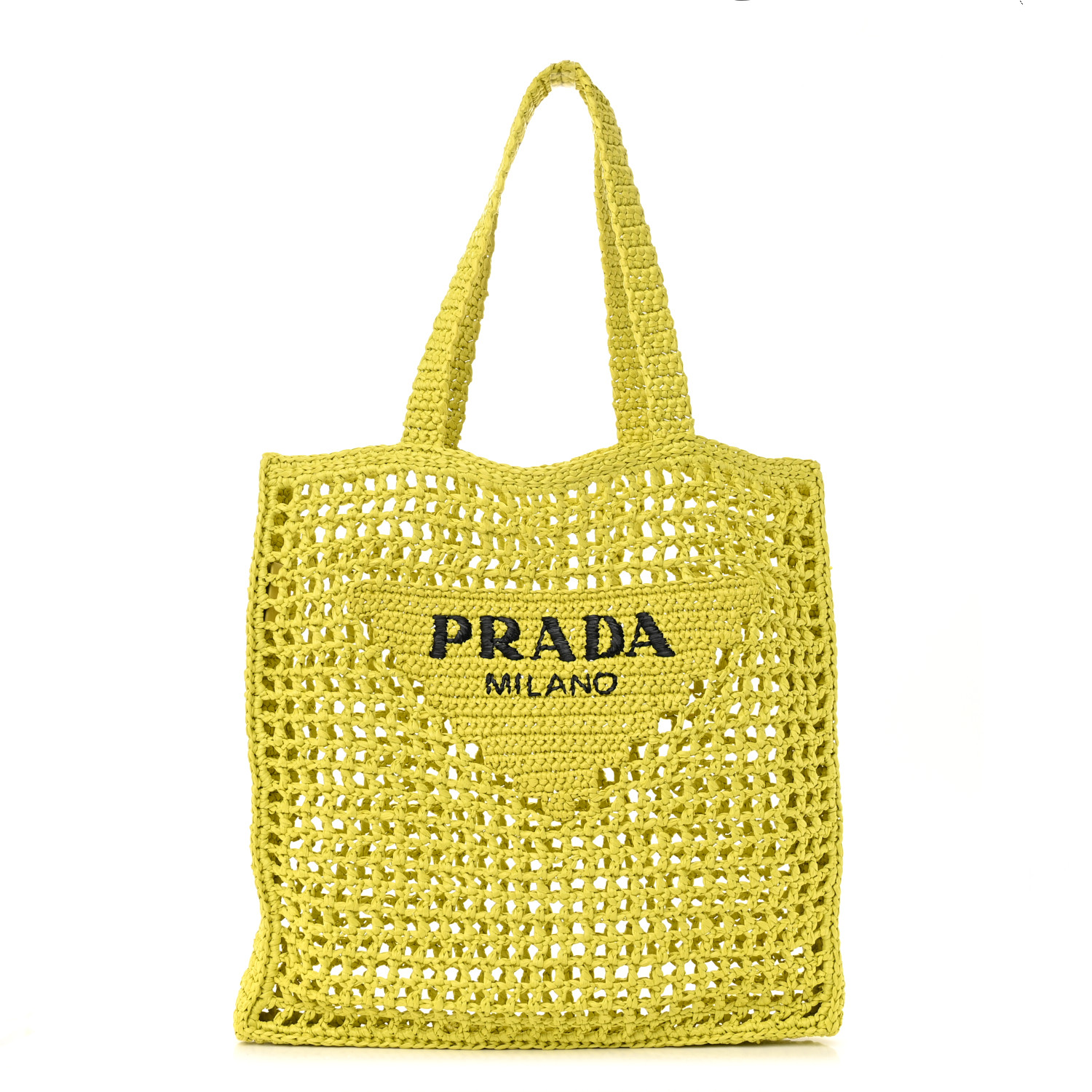 front view image of a PRADA Raffia Embroidered Logo Tote Bag in the color Cedro by FASHIONPHILE