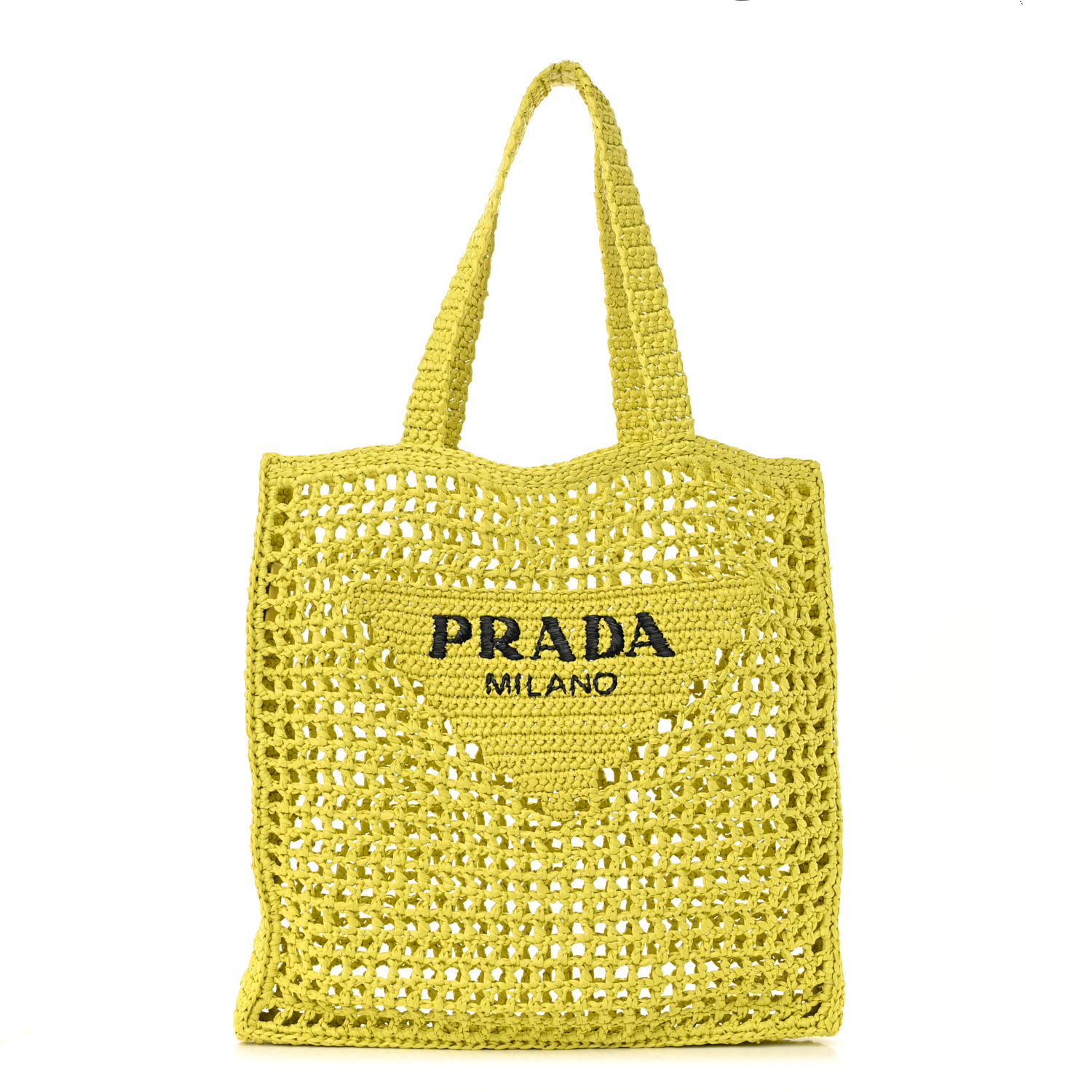 front view image of a PRADA Raffia Embroidered Logo Tote Bag in the color Cedro by FASHIONPHILE