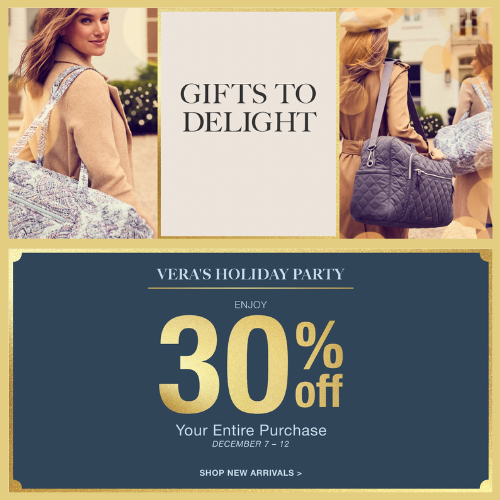 Vera Badley’s Holiday Party Sale: Get 30% Off Your Entire Purchase