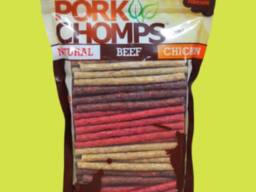Pork Chomps Dog Chews, 5-inch Munchy Sticks, Assorted Flavors, 100 Count as low as $6.23 when you buy 4 (Reg. $22.41) + Free Shipping – $0.06/Stick