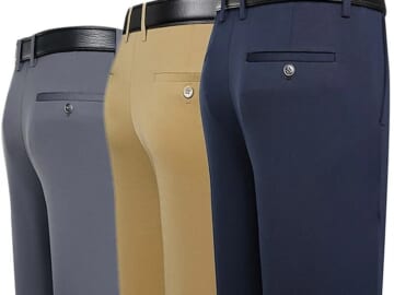 Men's Flat Front Stretch Dress Pants for $9 + $7 s&h