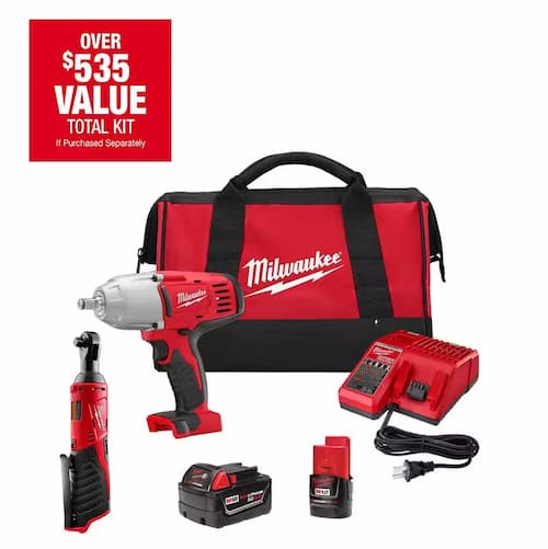 Milwaukee M18/M12 12V/18V Li-Ion 3/8" Ratchet & 1/2" Impact Wrench Combo Kit