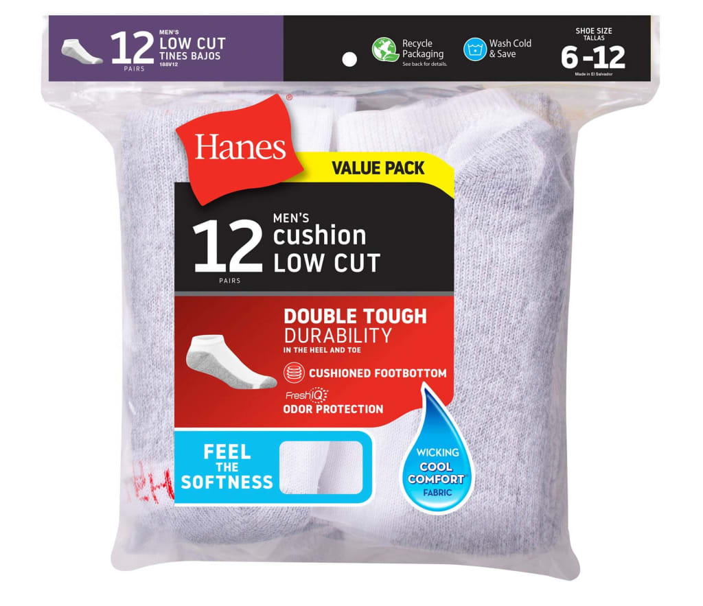 Hanes Men's Low Cut Socks 12-Pack for $18 + free shipping