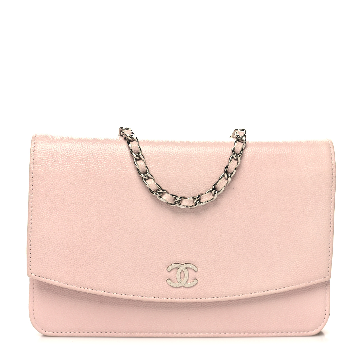 CHANEL Caviar Sevruga Wallet on Chain WOC Pink image of CHANEL Caviar Sevruga Wallet on Chain WOC in the color light Pink by FASHIONPHILE