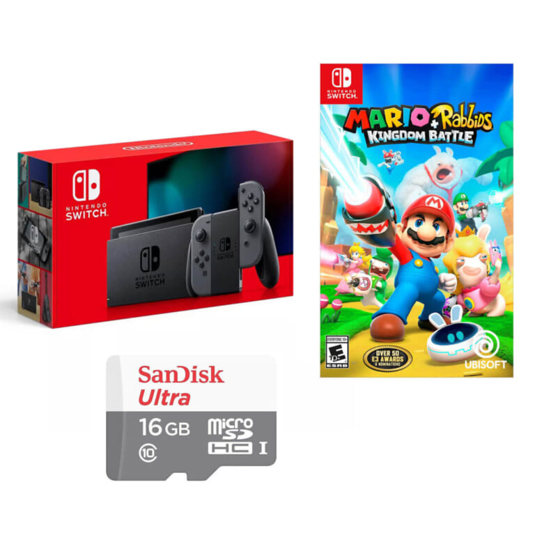 Nintendo Switch 32GB Console w/ Mario + Rabbids Kingdom Battle, 16GB microSD Card for $299 + free shipping