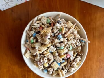 White Christmas Mix with holiday bags top view