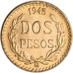 1945 Mexico Gold 2 Pesos Coin for $121 + free shipping