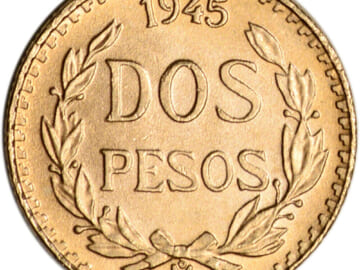 1945 Mexico Gold 2 Pesos Coin for $121 + free shipping