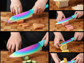 Upgrade your kitchen essentials with this Rainbow Titanium Stainless Steel 12-Piece Boxed Knives Set for just $17.99 After Coupon (Reg. $35.98) + Free Shipping