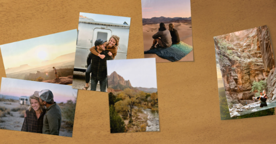 assortment of photo prints of couple on vacation
