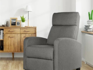 Experience ultimate comfort and style with Easyfashion Fabric Push Back Theater Recliner Chair with Footrest, Gray for just $97.39 Shipped Free (Reg. $129.99)