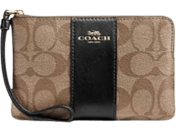 Coach Outlet Corner Zip Wristlet In Signature Canvas for $25 in cart + free shipping