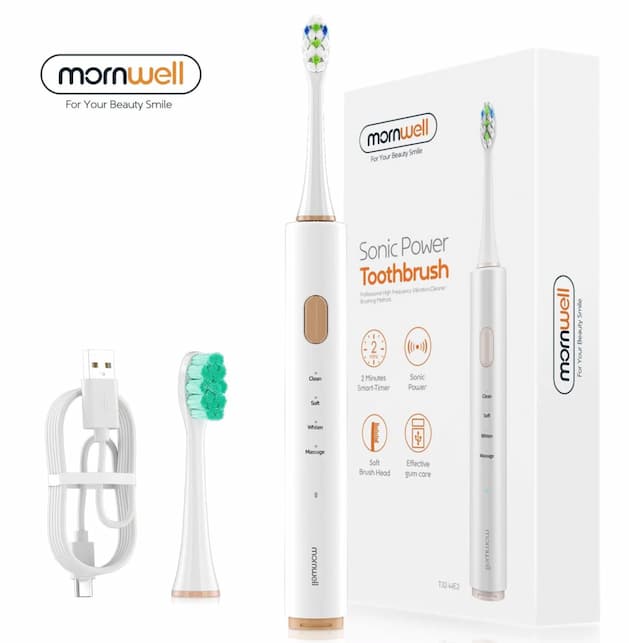 Mornwell Electric Sonic Toothbrush with 2 Brush Heads for just $12.99 shipped!