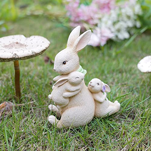 Newman House Studio Easter Decorations Family Bunny Figurines Spring-Decor - Resin Sitting Bunny Mom with Kids Tabletop Decorations for Home Farmhouse 3.5 * 1.5 * 4.5 inch