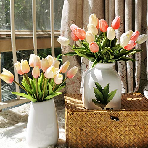 WISTART 24pcs Multicolor Artificial Tulips Flowers Fake Faux PU Tulip Bouquet Real Touch Flower Arrangement for Home Room Office Party Wedding Decoration Excellent Gift Idea for Mothers Day