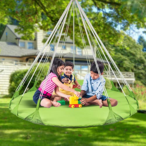 Sorbus 56" Stylish Hanging Swing Nest - Premium Cotton Double Hammock Daybed Saucer Swing Lounger - 264lbs Spinner Swing w/Pillow - Easy Setup Sturdy Tree Swing - for Indoor/Outdoor, Travel - Green