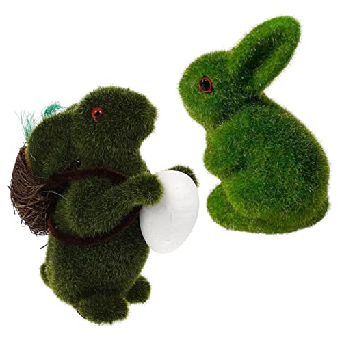 Holibanna 2pcs Easter Bunny Flocked Bunny Green Rabbit Decor Easter Adornment Easter Egg Topiary Moss Rabbit Decorations Rabbit Adornment Photo Prop Crafts Accessories Small Animals Flocking