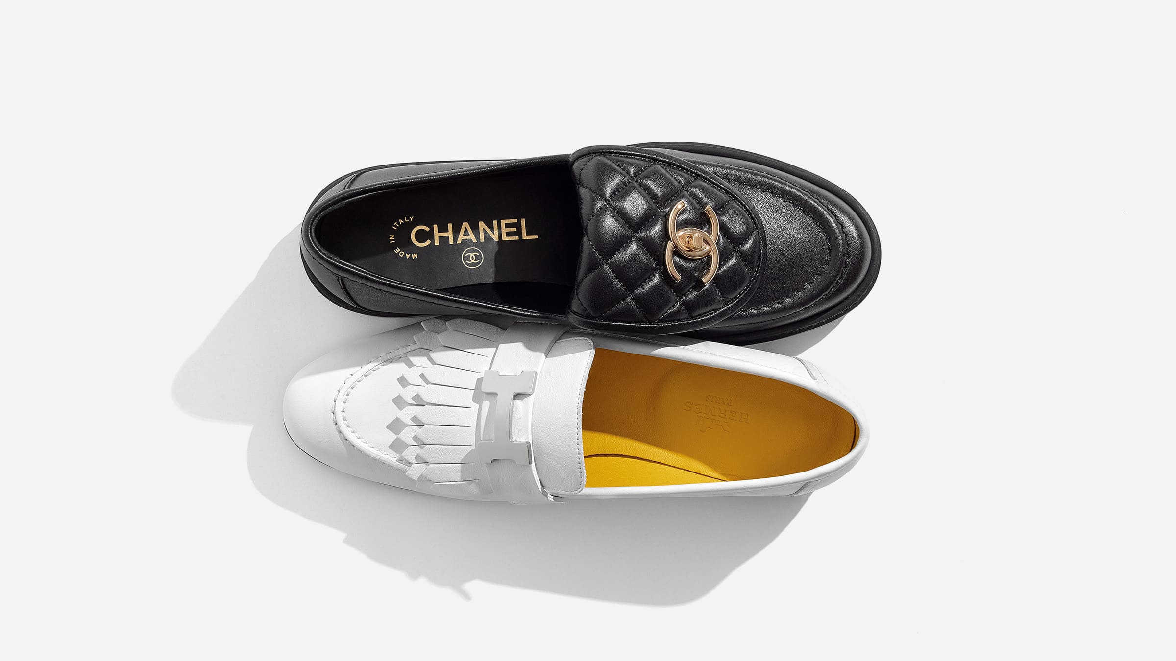 comparing different style loafers from chanel and hermes by FASHIONPHILE