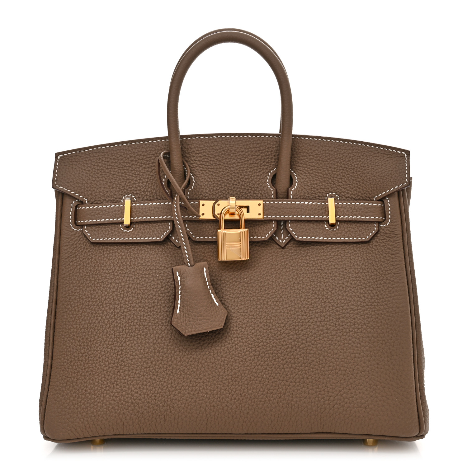 image of a HERMES Togo Birkin in size 25 in the color Etoupe by FASHIONPHILE