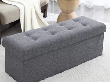 Ornavo Home Foldable Tufted Linen Large Storage Ottoman Bench