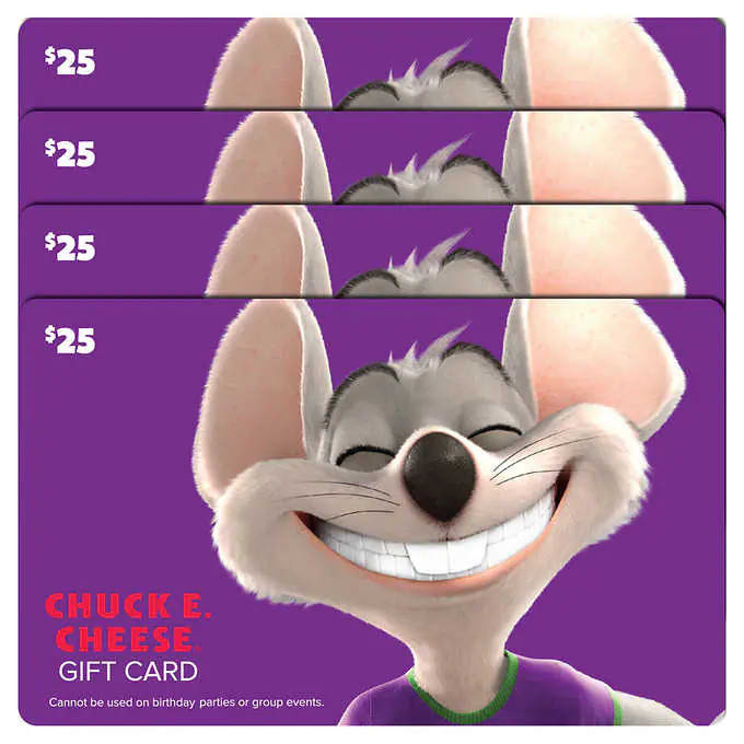 Chuck E. Cheese $100 Gift Card for $75 + free shipping