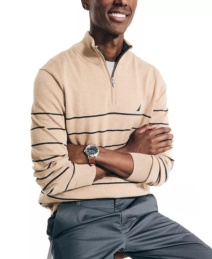 Nautica Men's Navtech Performance Stripe Quarter-Zip Sweater for $48 + free shipping