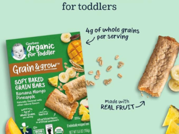 Gerber Organic 8-Pack Grain & Grow Cereal Bars, Banana Mango Pineapple, 5.5 oz as low as $22.28 After Coupon (Reg. $34.38) + Free Shipping – $2.79/Pack