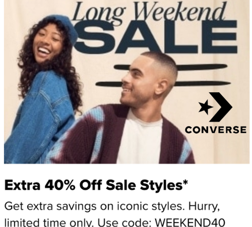 Converse Extra 40% Off Sale with code WEEKEND40