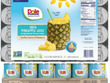Dole 24-Count All Natural 100% Pineapple Juice 6-oz Cans $10.72 (Reg. $30) – 45¢/Can