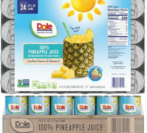 Dole 24-Count All Natural 100% Pineapple Juice 6-oz Cans $10.72 (Reg. $30) – 45¢/Can