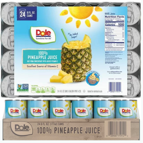 Dole 24-Count All Natural 100% Pineapple Juice 6-oz Cans $10.72 (Reg. $30) – 45¢/Can