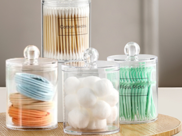 Bathroom Clear Plastic Apothecary Jar 4-Pack Set, 10 oz $7.97 (Reg. $14) – $1.99/Jar with Lid + 4 Clear Labels