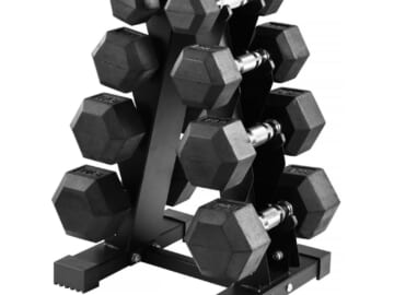 BalanceFrom 100-lb. Rubber Coated Hex Dumbbell Weight Set with A-Frame Rack for $100 + free shipping