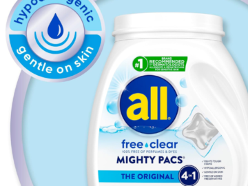 All Mighty Pacs Laundry Detergent 60-Count Tub as low as $11.03 After Coupon (Reg. $21) + Free Shipping – 18¢/Pac