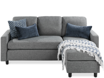 Linen Sectional Sofa Couch with Chaise Lounge Reversible Ottoman Bench