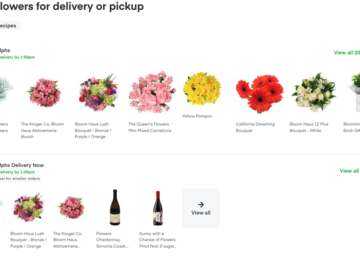 Instacart screenshot of flower delivery options