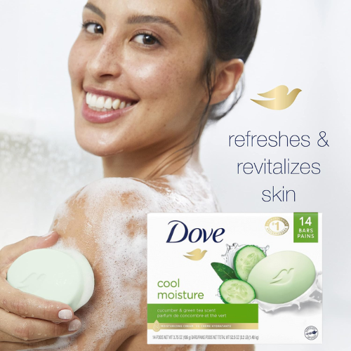 Dove 14-Count Cool Moisture Cucumber & Green Tea Scent Beauty Bar as low as $8.65 After Coupon (Reg. $21.47) + Free Shipping – 62¢/3.75 Oz Bar