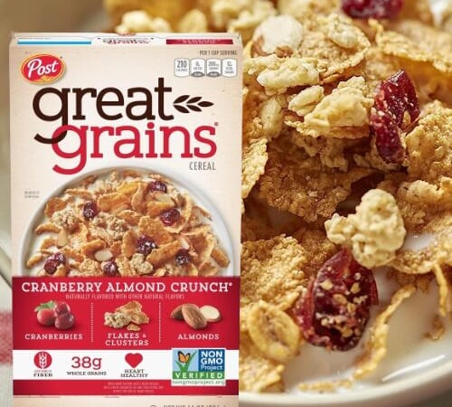 Post Great Grains Cranberry Almond Crunch & Clusters Breakfast Cereal as low as $2.54 Shipped Free (Reg. $4.06)