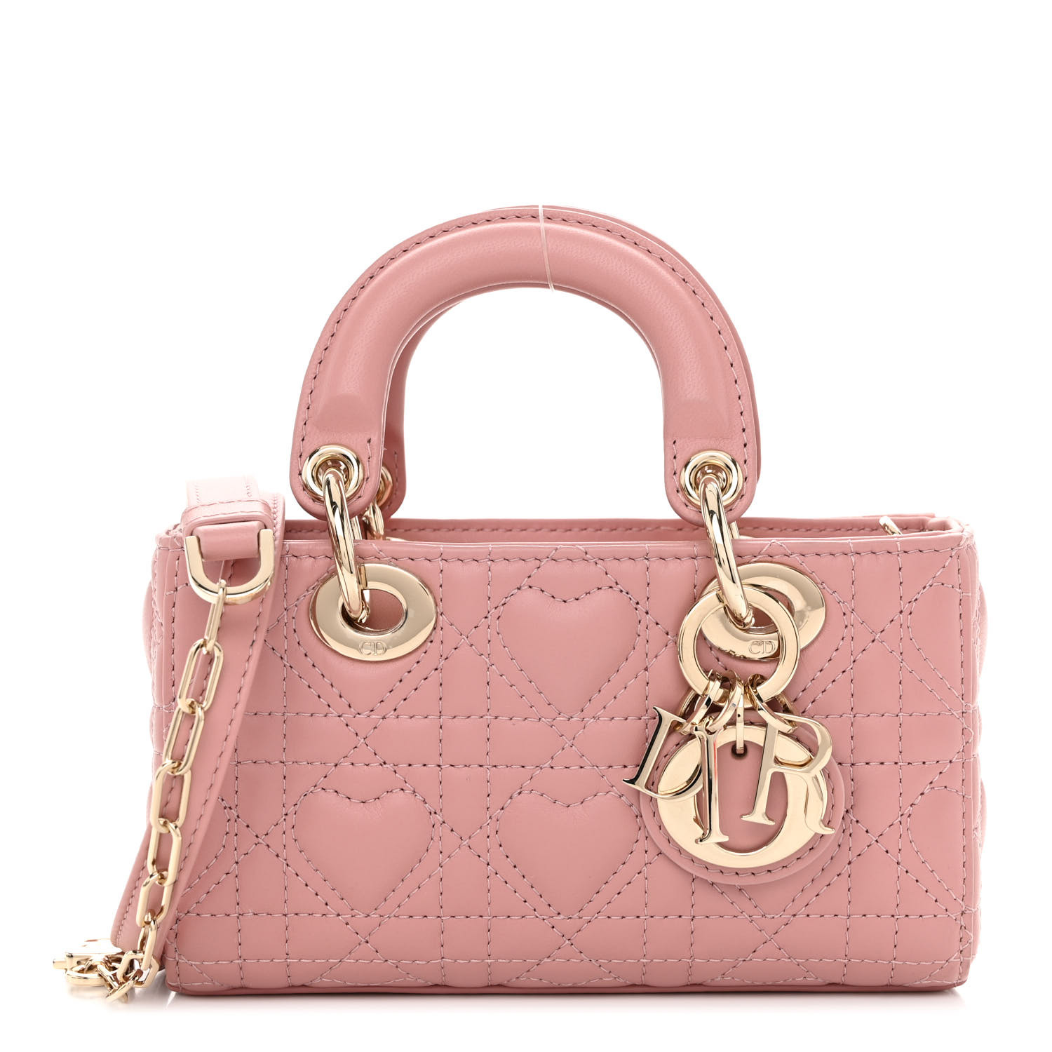image of CHRISTIAN DIOR Lambskin Cannage Micro Lady D-Joy in the color Rose De Vents by FASHIONPHILE