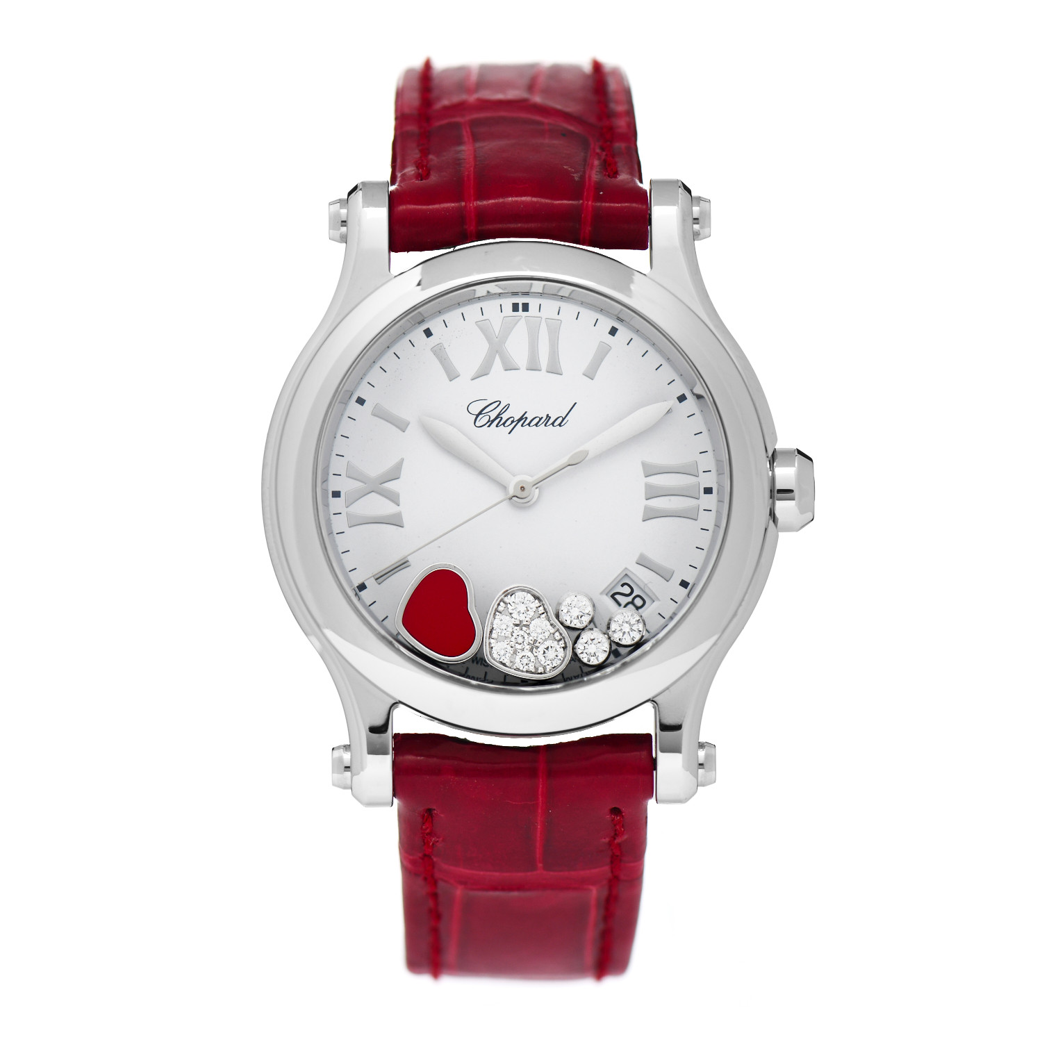 image of CHOPARD Stainless Steel Alligator Diamond Ruby 36mm Happy Sport Heart Quartz Watch by FASHIONPHILE
